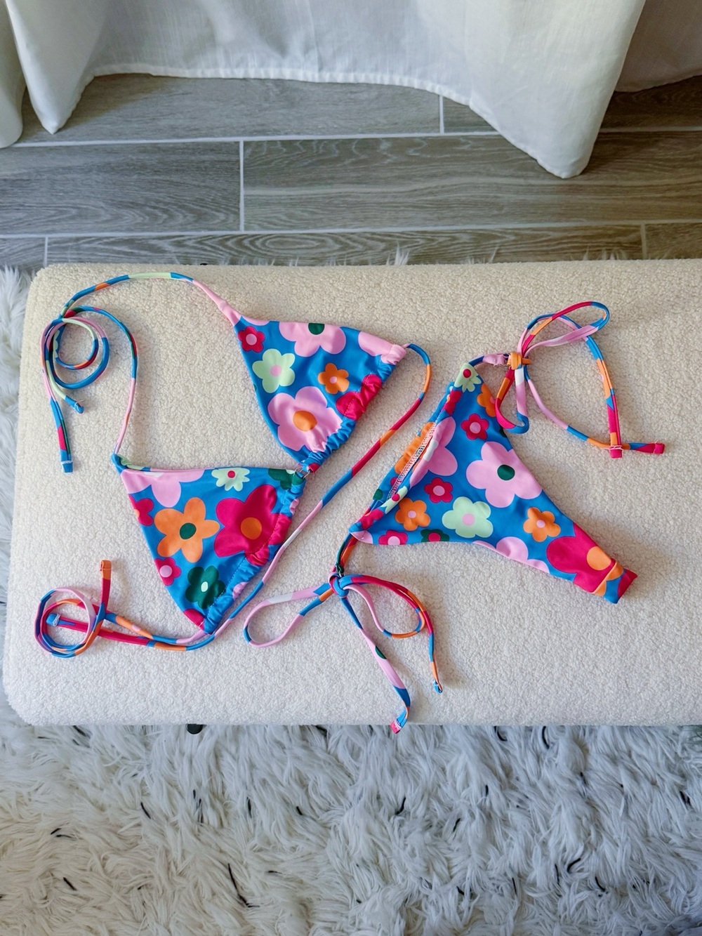 Floral Tie-String Bikini Set in Bright Multi Colors